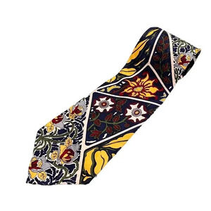 Carlos Tomasini Mens Tie Necktie Yellow Floral 100% Silk Tied Short USA‎ Made